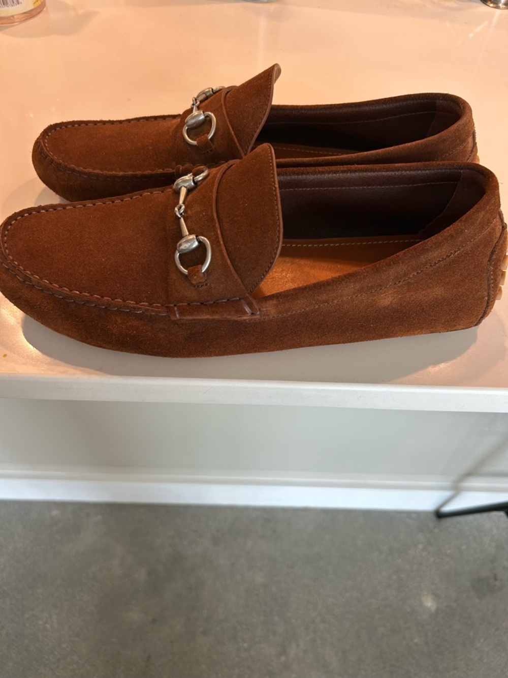 Gucci Brown Suede Horsebit Slip-On Loafers - Picture 7 of 10